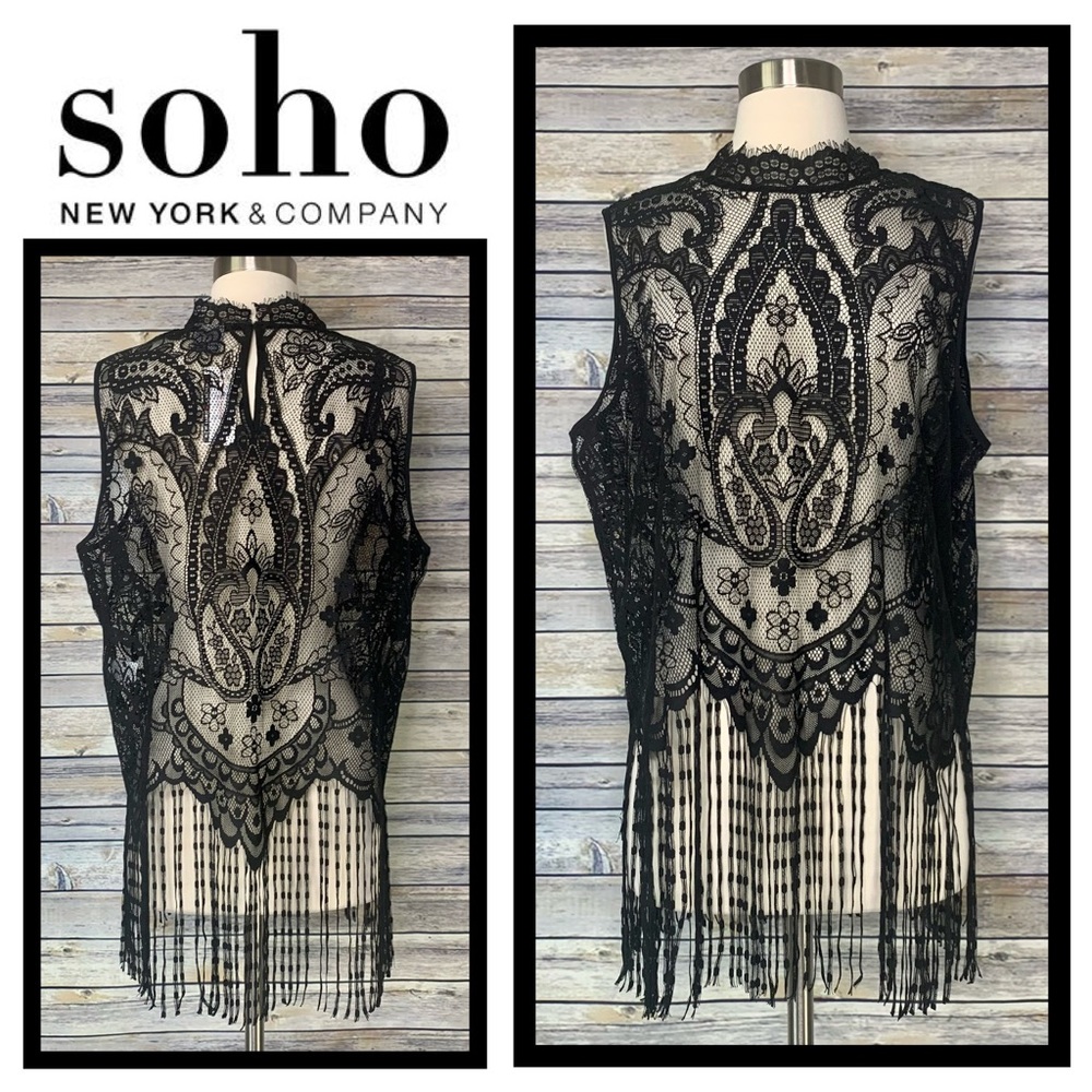 Just In! NWT SOHO NY&CO Tattoo/Crochet Lace Fringe Sleeveless Top, Size Large
